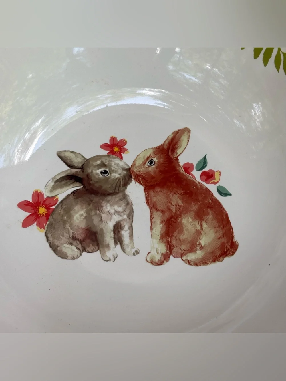Windham Park Tableware Porcelain Kissing Bunny Red Serving Bowl